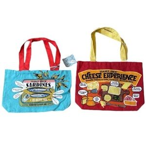 Trader Joe’s reusable canvas totes cheese and sardines bundle NWT